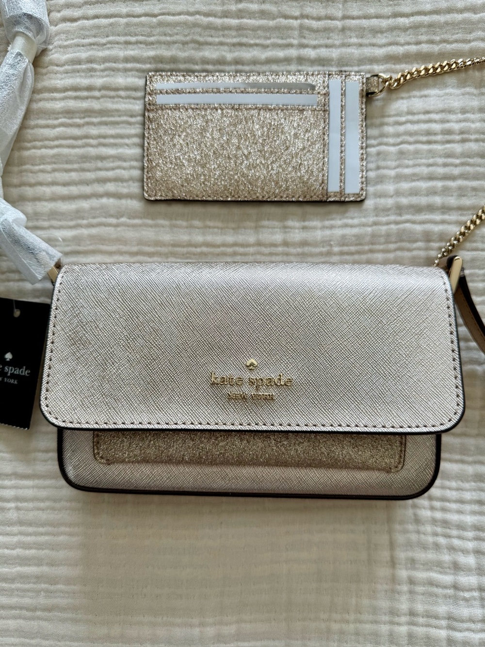 NWT Kate Spade Glimmer Boxed Crossbody Duo in Gold Glitter KE451